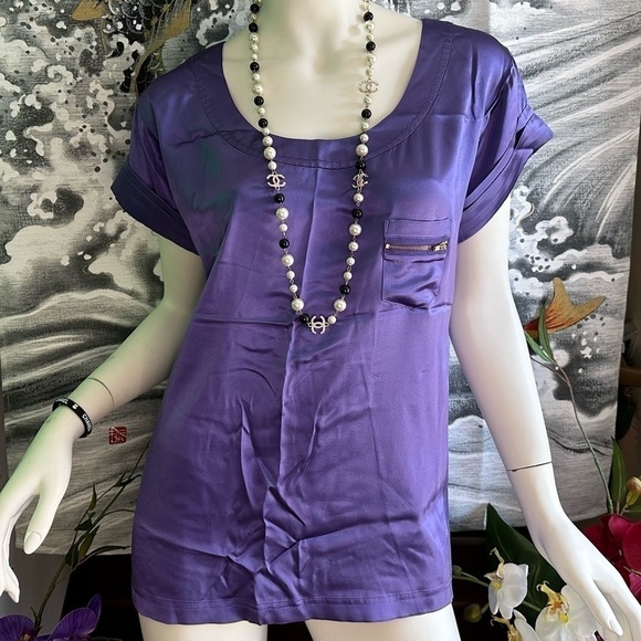 WOMEN’S ‘RAY’ DIANE VON FURSTENBERG DVF PURPLE 100% SILK SCOOP NECK BLOUSE 0 - Picture 3 of 11